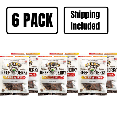 Sweet and Spicy Beef Jerky | 1.5 oz. Bag | Delicious Symphony Of Teriyaki & Red Pepper Flakes | High Protein Snack | Expertly Cooked, Trimmed, & Seasoned | Single Sourced Cattle | All Natural Jerky | Big, Bold Flavor | 6 Pack | Shipping Included